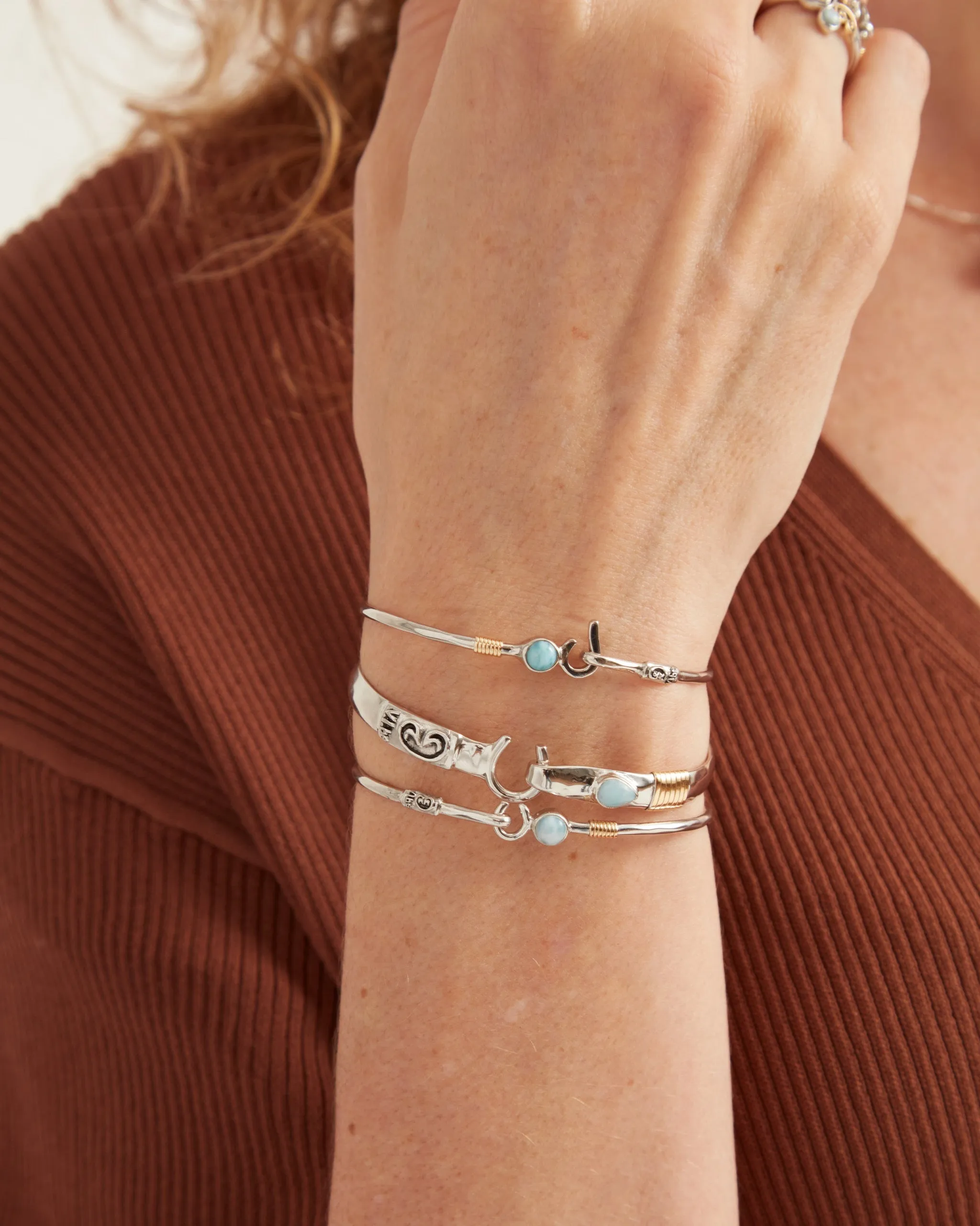 The Hook Bracelet with Teardrop Larimar, 6mm