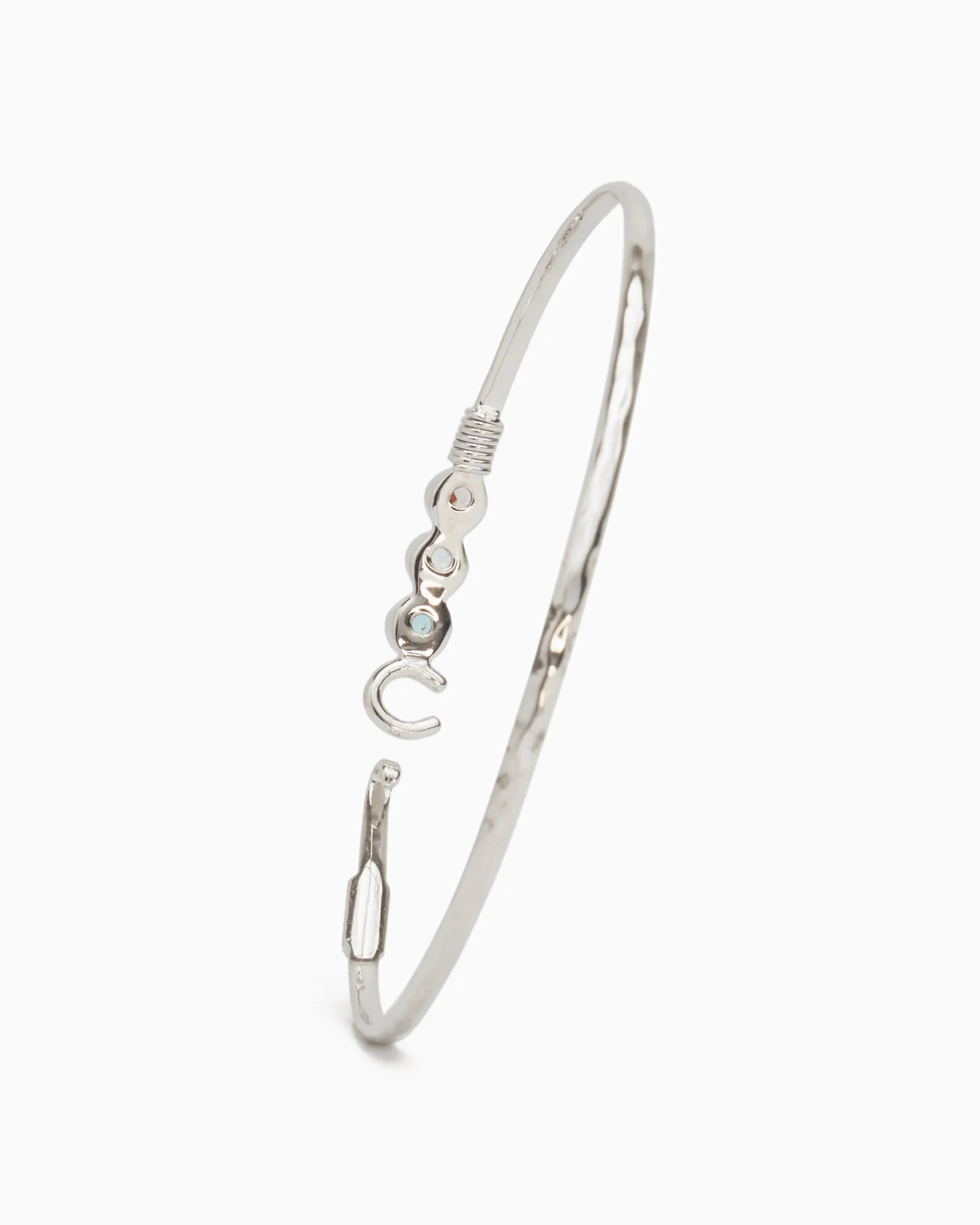 The Hook Bracelet with Triple Stones, 2mm - Hampton Blue Topaz/Blue Topaz/White Zircon