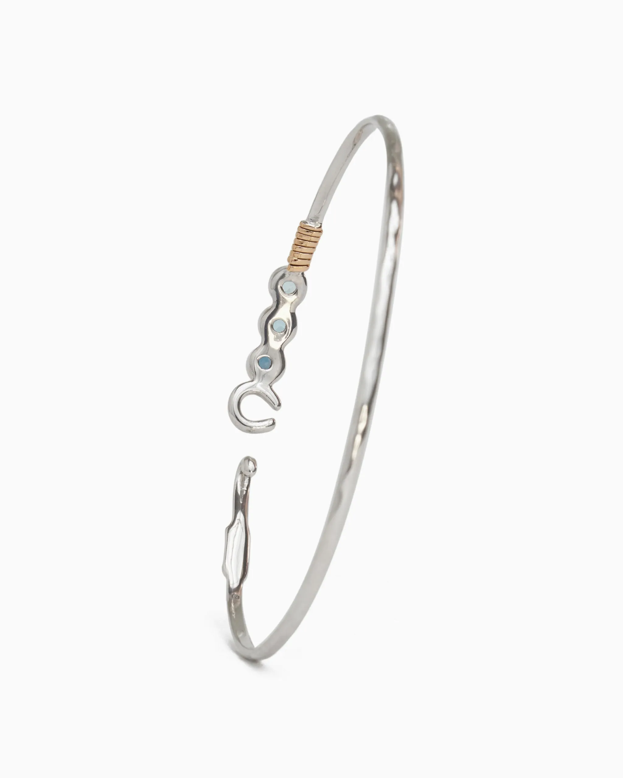 The Hook Bracelet with Triple Stones, 2mm - London Blue Topaz/Hampton Blue Topaz/Swiss Blue Topaz
