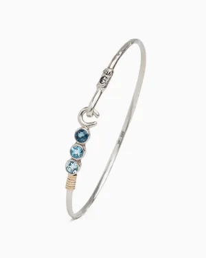 The Hook Bracelet with Triple Stones, 2mm - London Blue Topaz/Hampton Blue Topaz/Swiss Blue Topaz