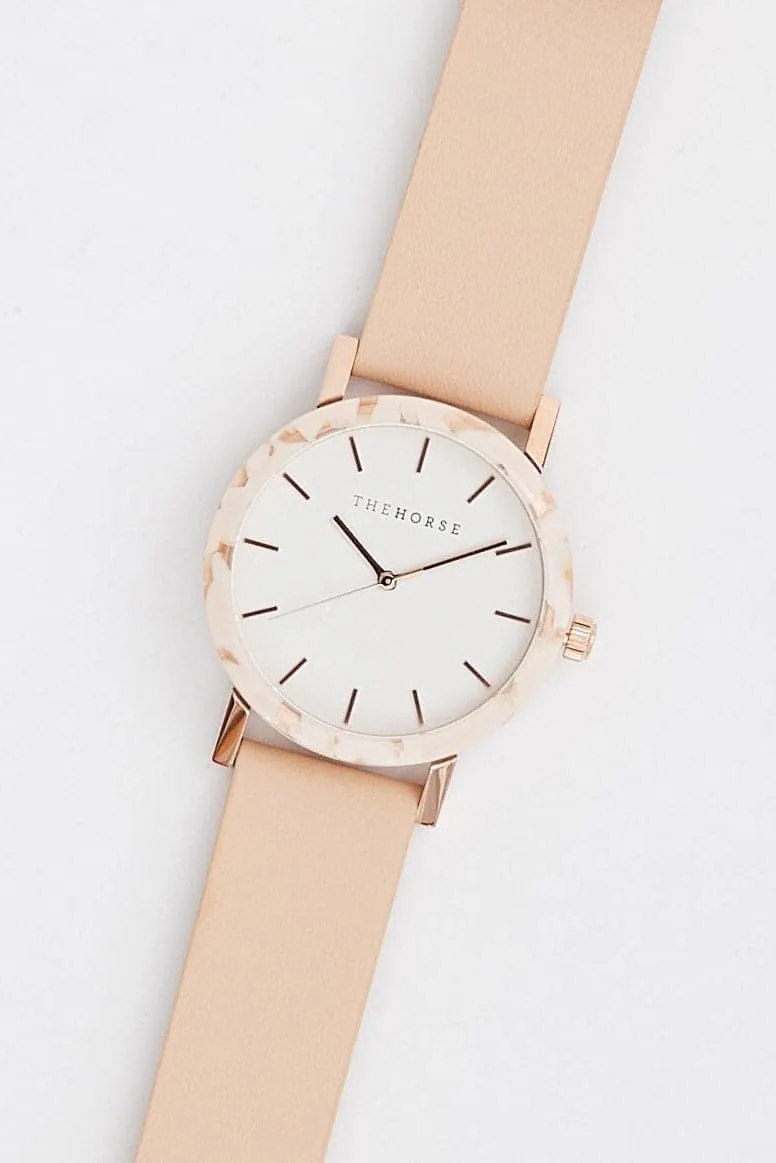 THE HORSE MINI RESIN WATCH - PEACH SPECKLE NOUGAT/WHITE FACE/TAN