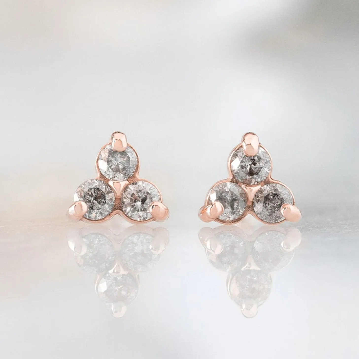 The Salt and Pepper Diamond Cluster Stud Earrings | 14K Rose Gold