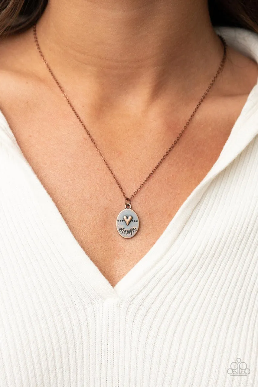 They Call Me Mama - Copper - Heart Mother's Day Paparazzi Short Necklace
