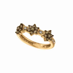 THREE FLOWER CHAMPAGNE & WHITE DIAMOND RING 14K GOLD (0.8 CTW)