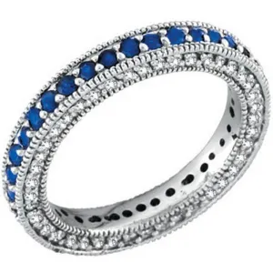 THREE SIDED SAPPHIRE & DIAMOND ETERNITY BAND RING 14K GOLD (1.46 CTW)