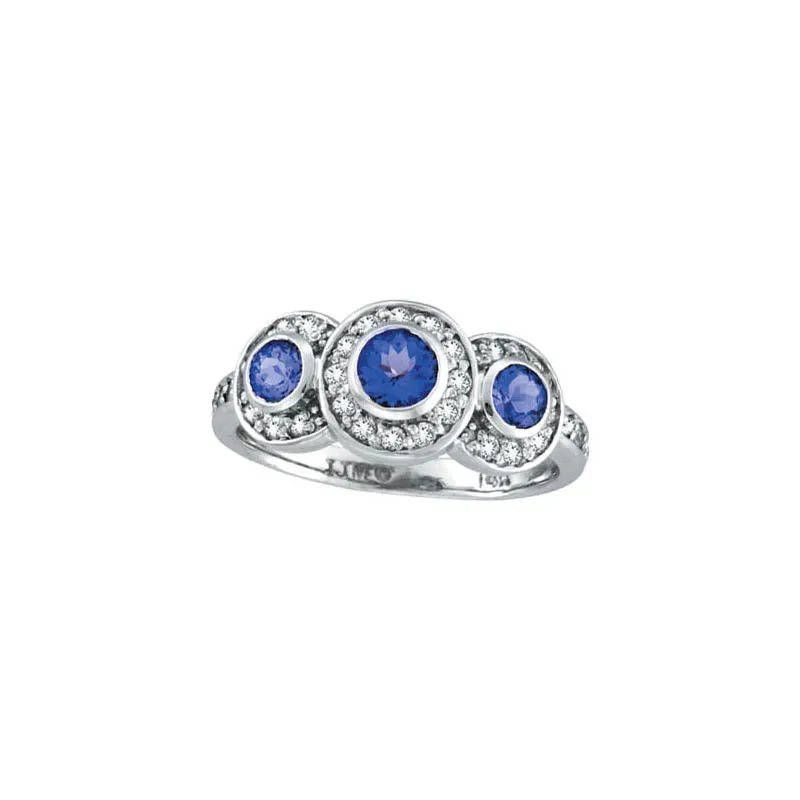 THREE STONE BEZEL TANZANITE AND DIAMOND RING 14K GOLD (1.4 CTW)