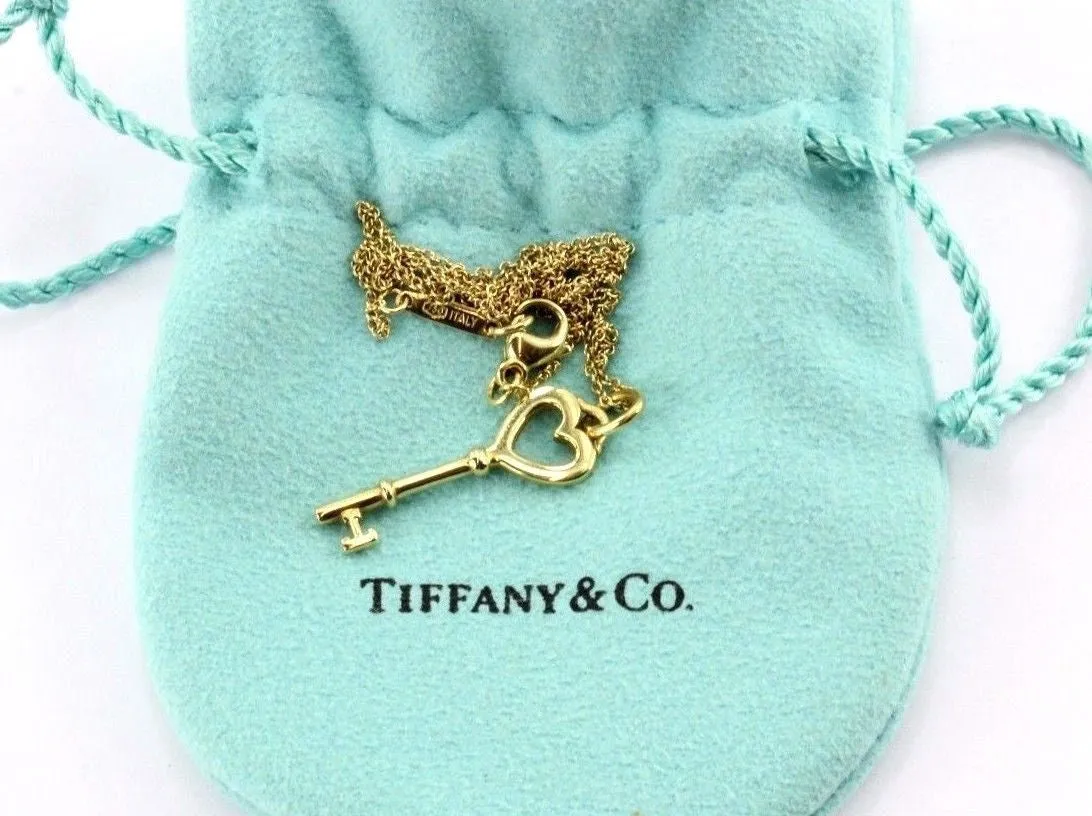 Tiffany & Co 18K Yellow Gold Heart Key Pendant And Necklace