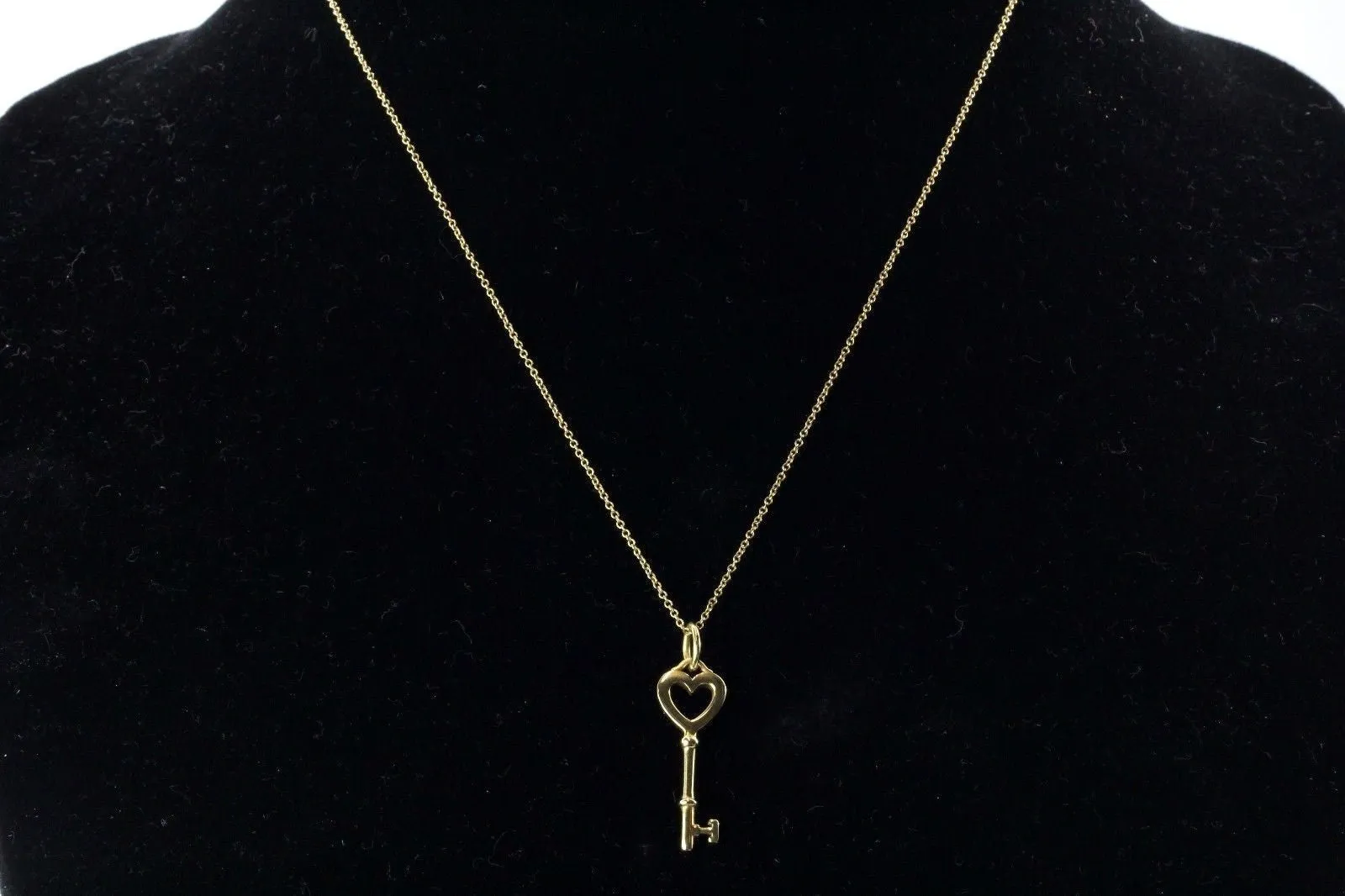 Tiffany & Co 18K Yellow Gold Heart Key Pendant And Necklace