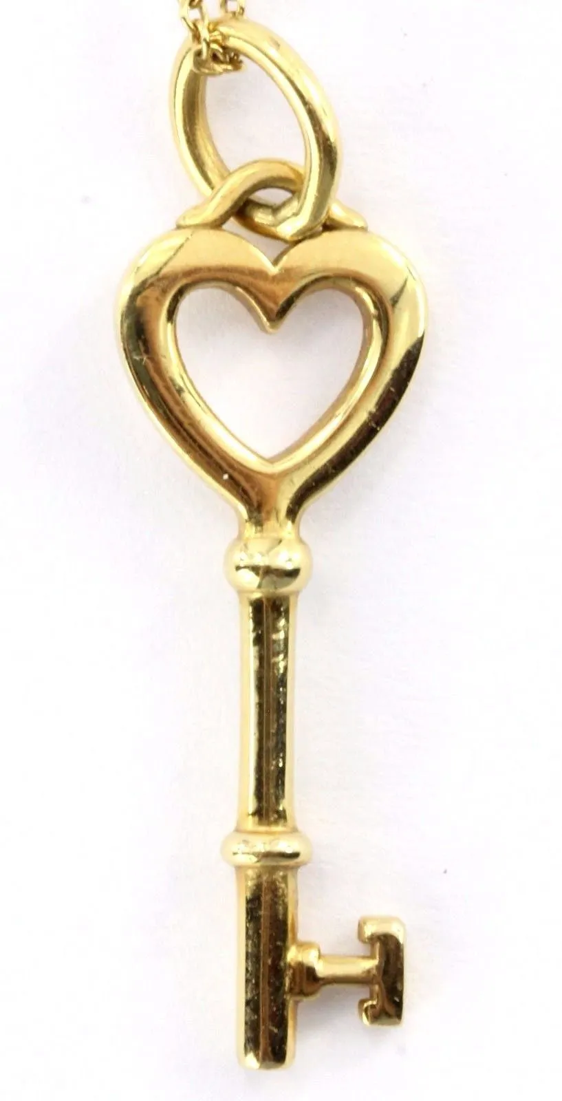 Tiffany & Co 18K Yellow Gold Heart Key Pendant And Necklace