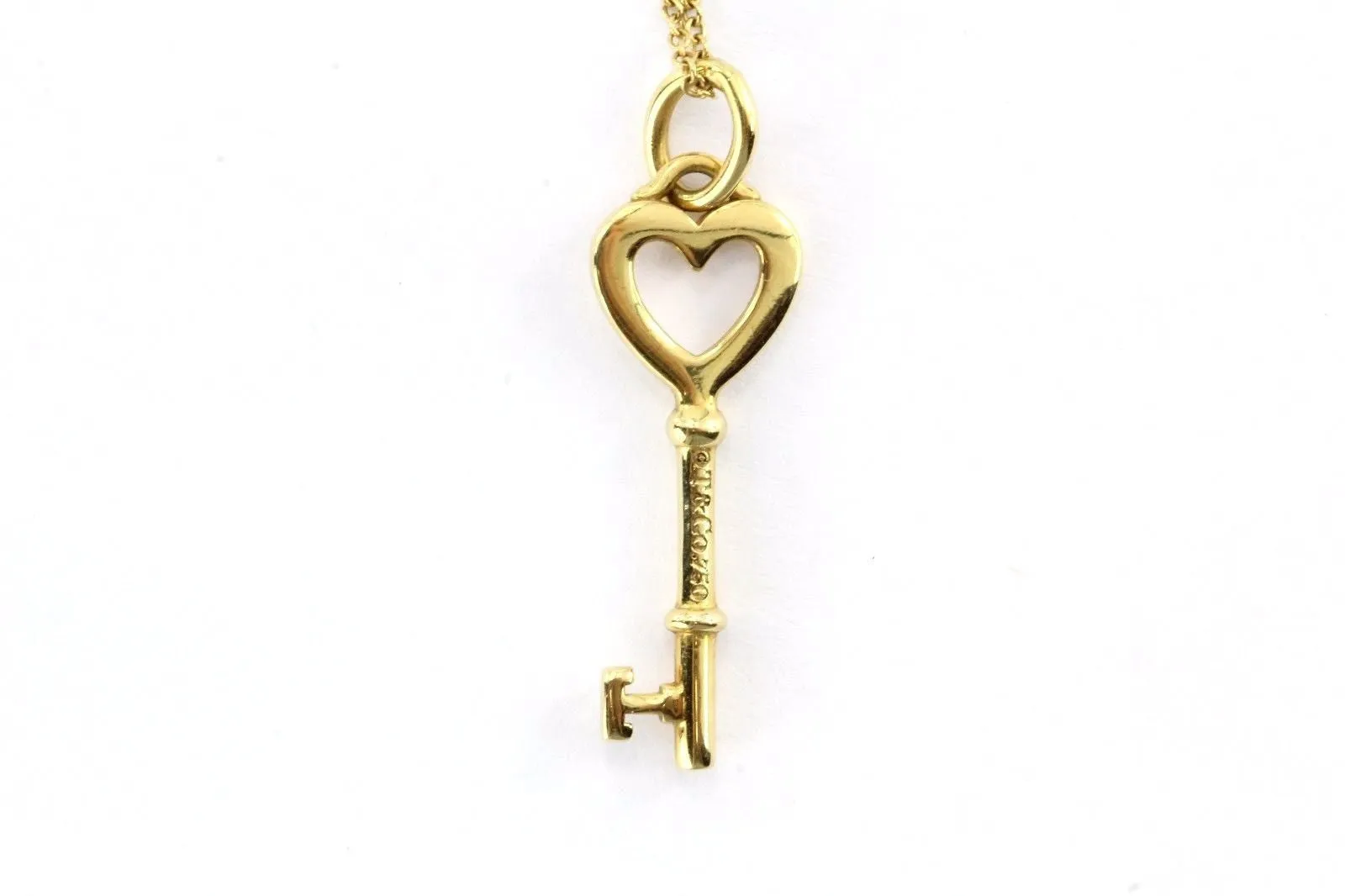Tiffany & Co 18K Yellow Gold Heart Key Pendant And Necklace