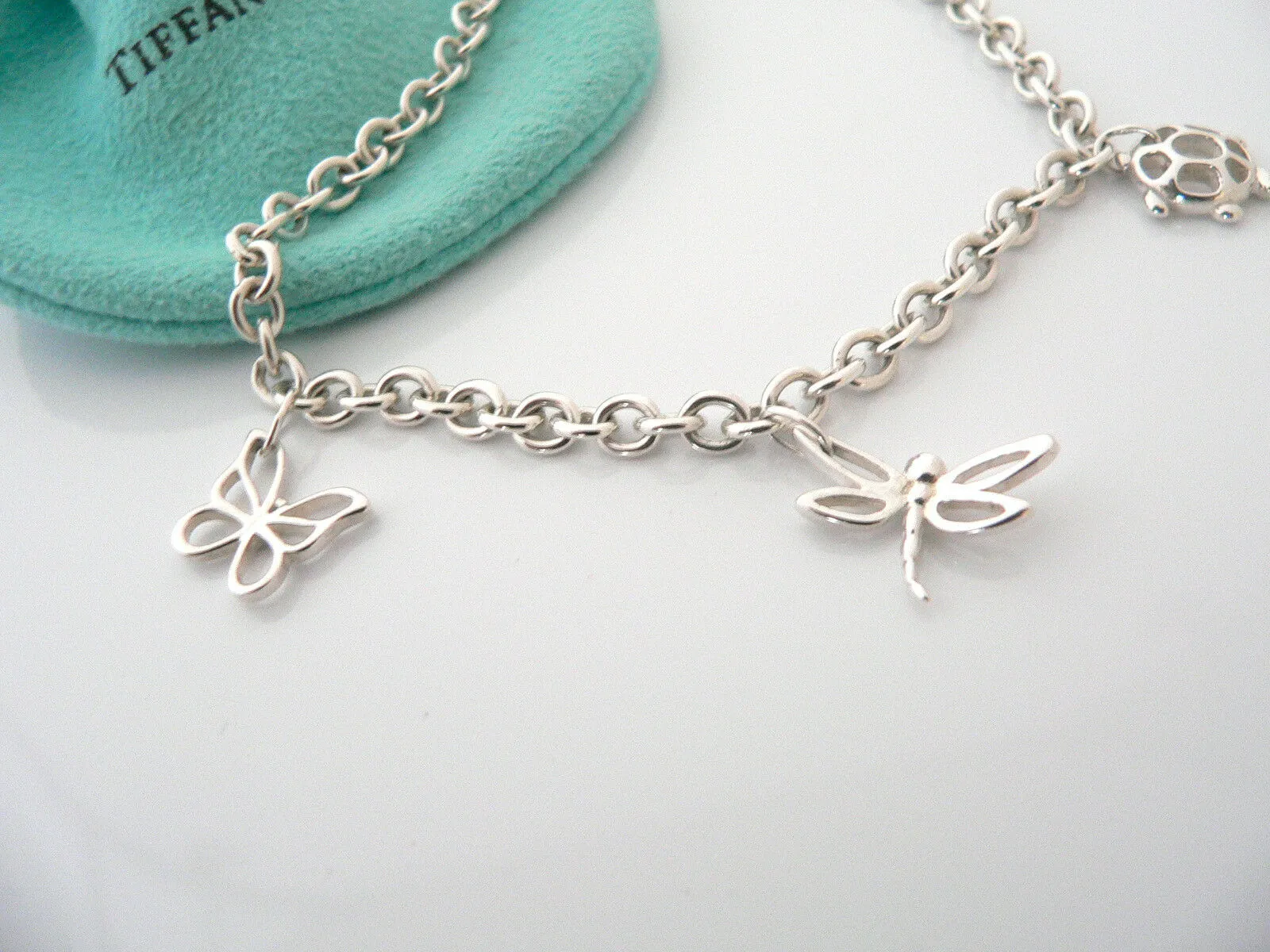 Tiffany & Co Silver Butterfly Turtle Firefly Bee Bracelet Bangle 8 Inch Longer