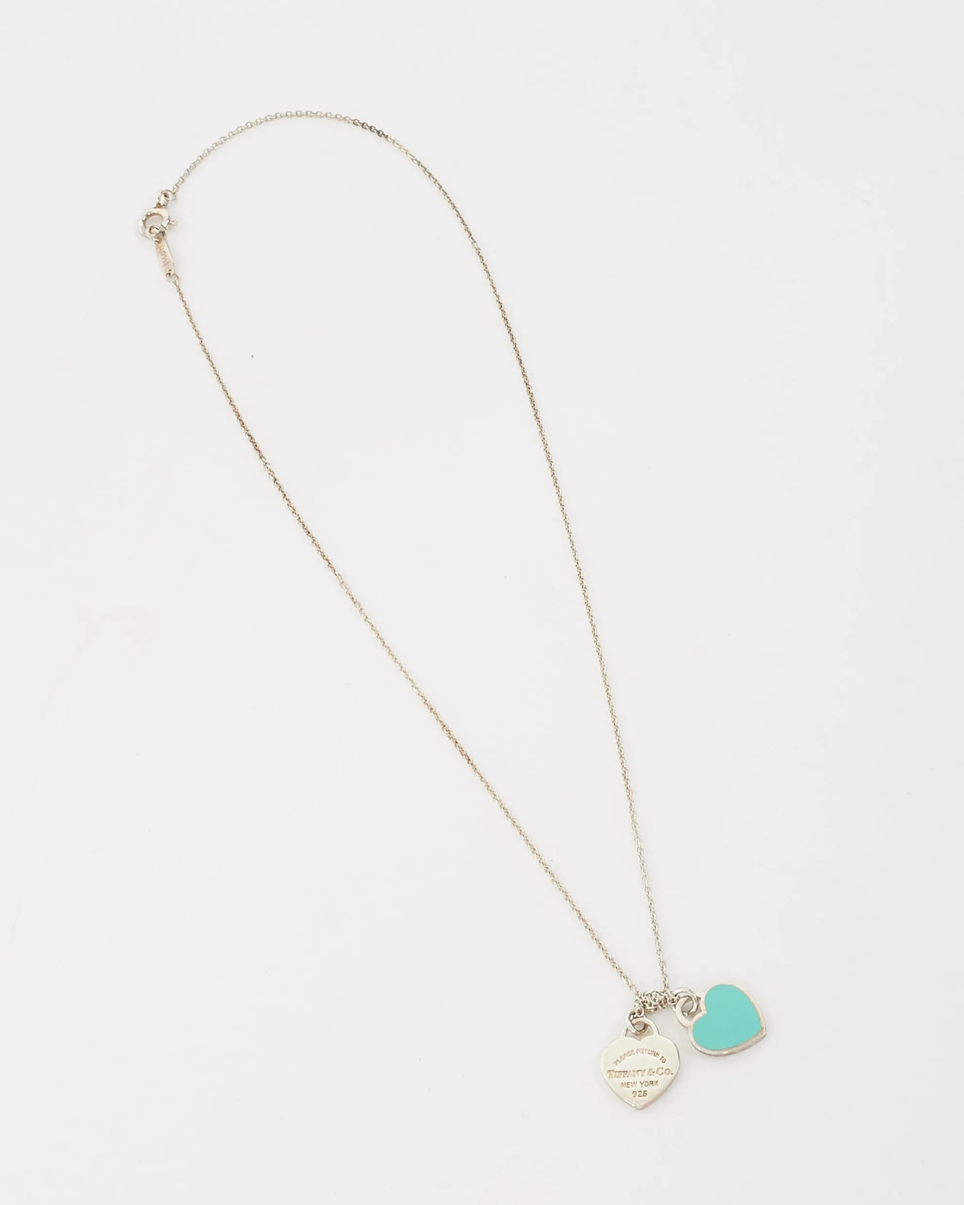 Tiffany & Co. Silver Mini Tiffany Blue Double Heart Tag Pendant Necklace
