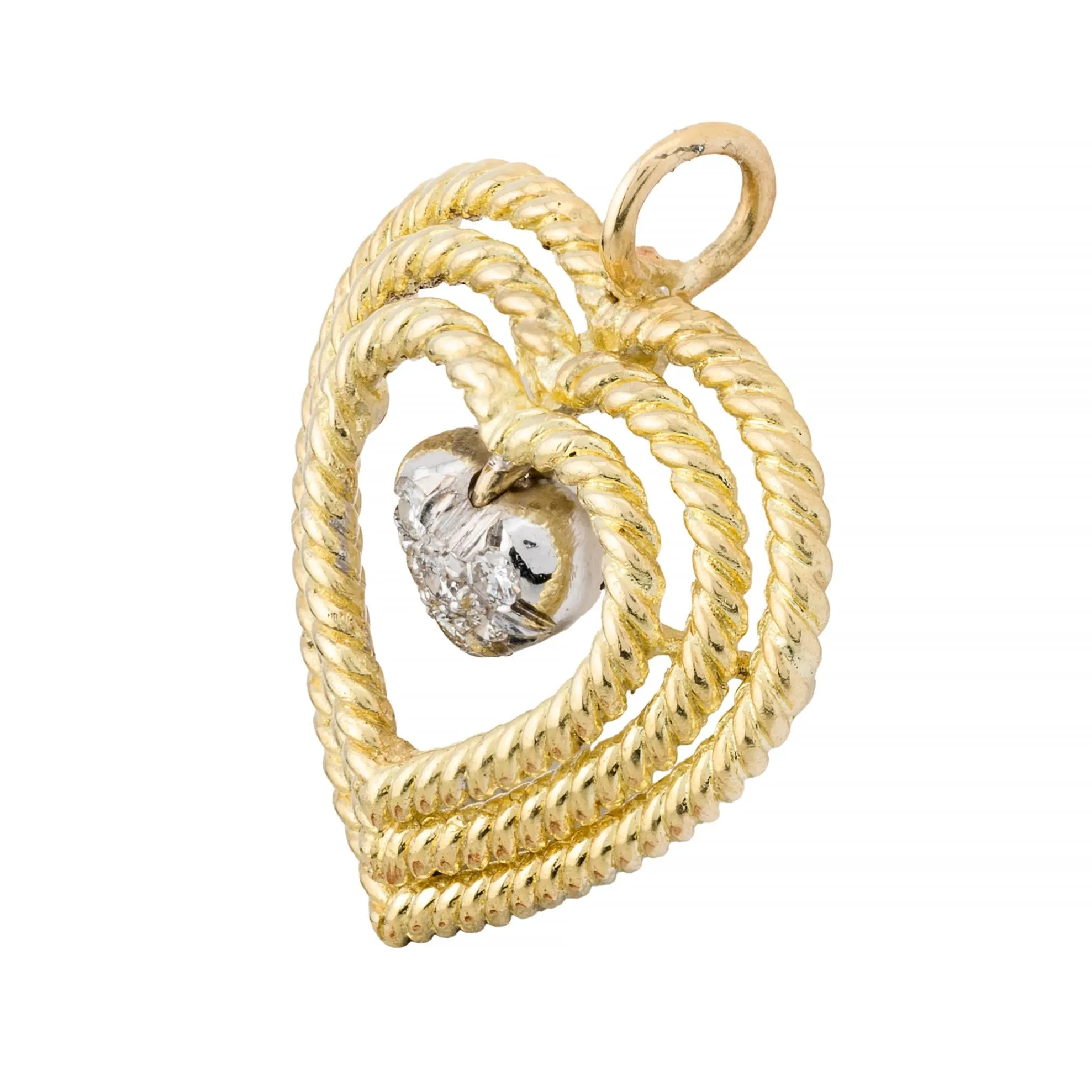 Tiffany & Company Vintage Dangling Diamond Heart Pendant in 18 Karat Yellow Gold