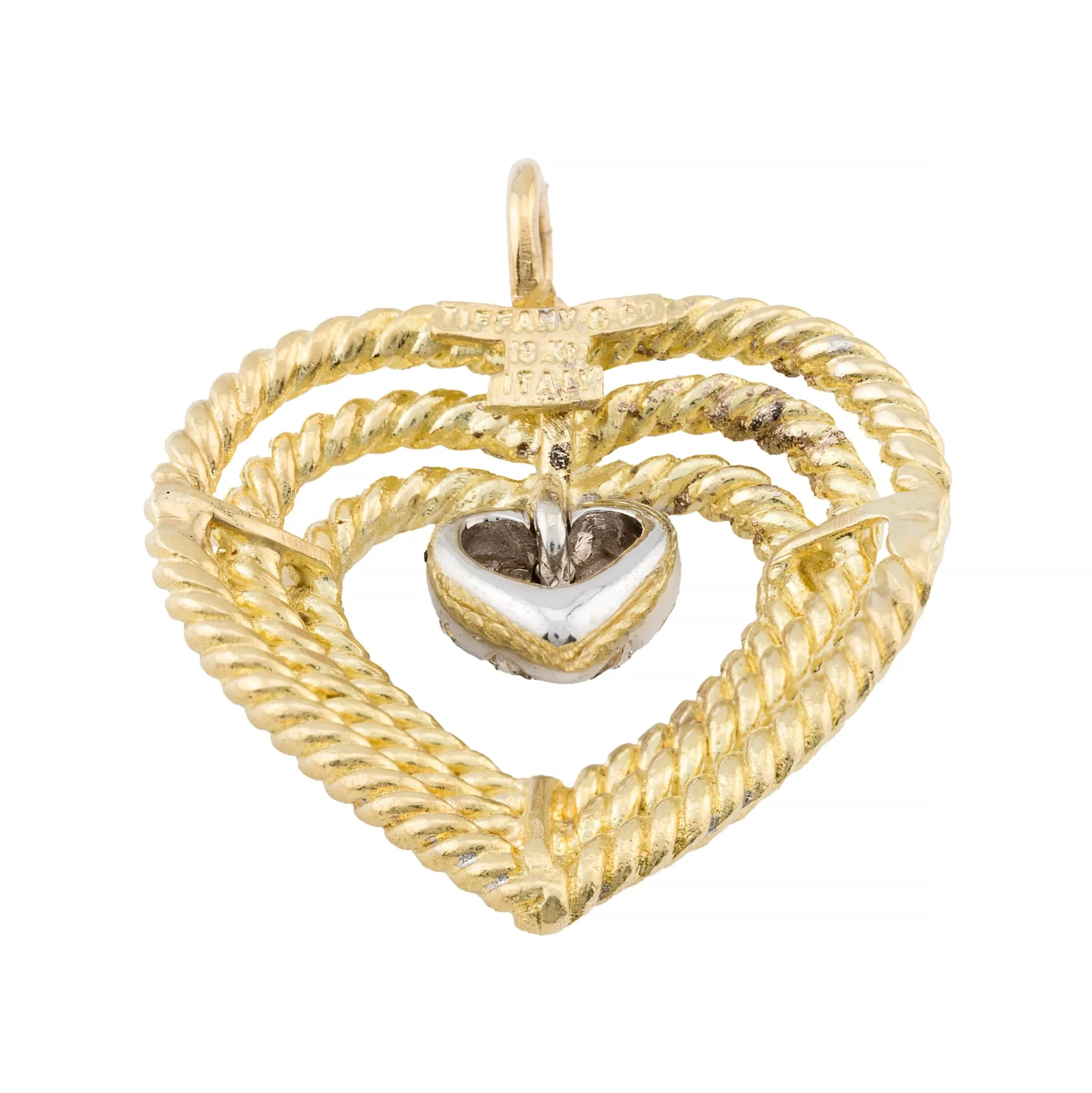 Tiffany & Company Vintage Dangling Diamond Heart Pendant in 18 Karat Yellow Gold