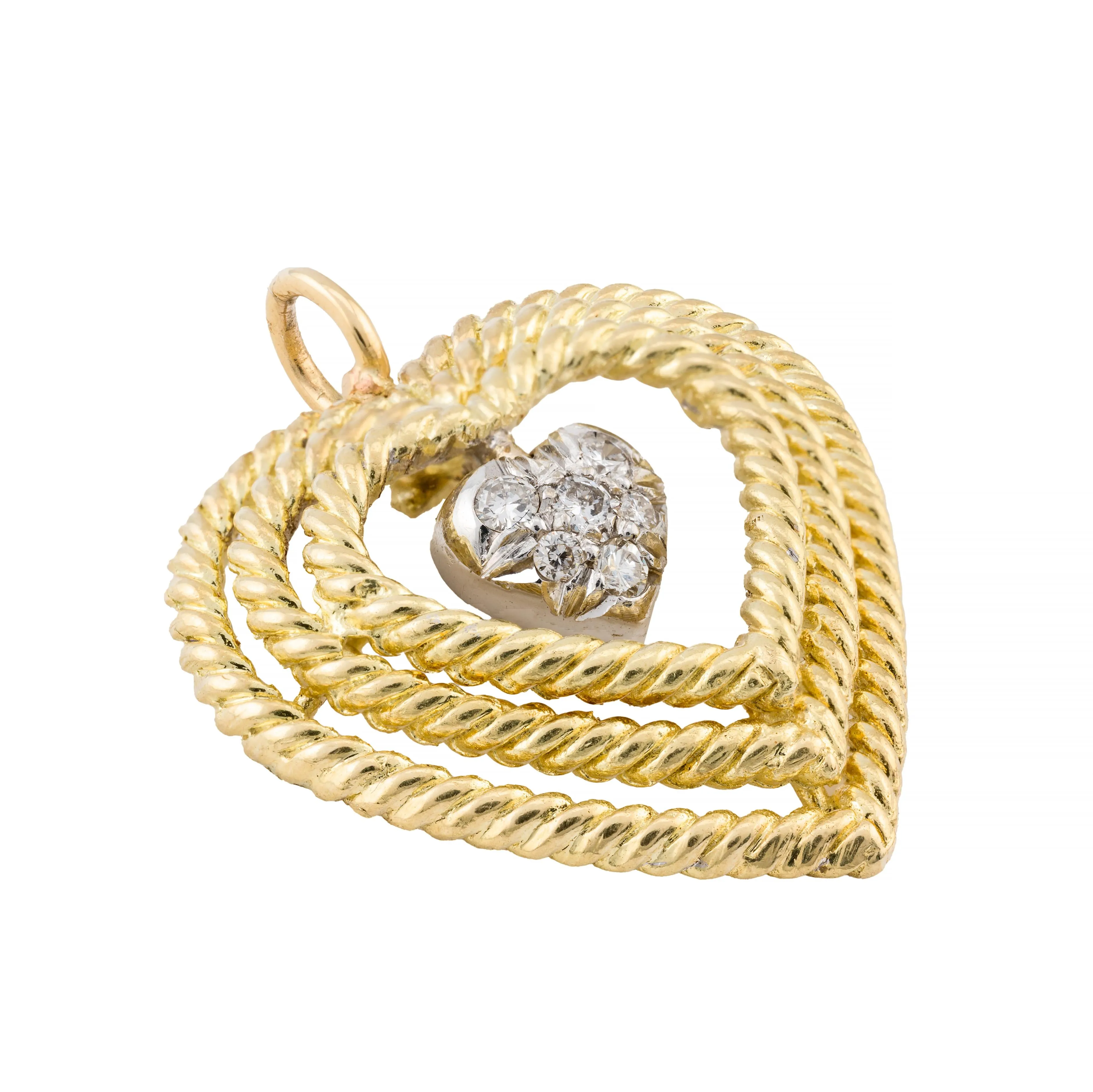 Tiffany & Company Vintage Dangling Diamond Heart Pendant in 18 Karat Yellow Gold