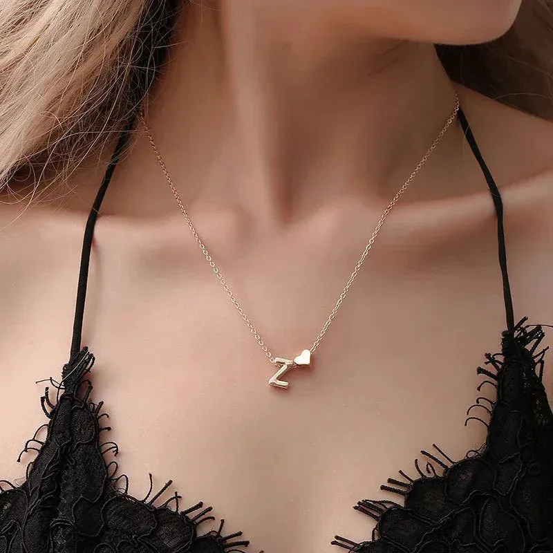 Tiny Heart Dainty Initial Necklace Gold Silver Color Letter Name Choker For Women Pendant Jewelry Gift