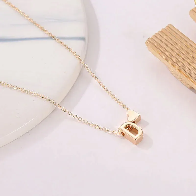 Tiny Heart Dainty Initial Necklace Gold Silver Color Letter Name Choker For Women Pendant Jewelry Gift