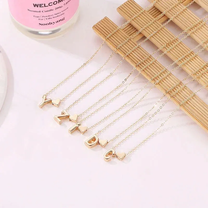 Tiny Heart Dainty Initial Necklace Gold Silver Color Letter Name Choker For Women Pendant Jewelry Gift