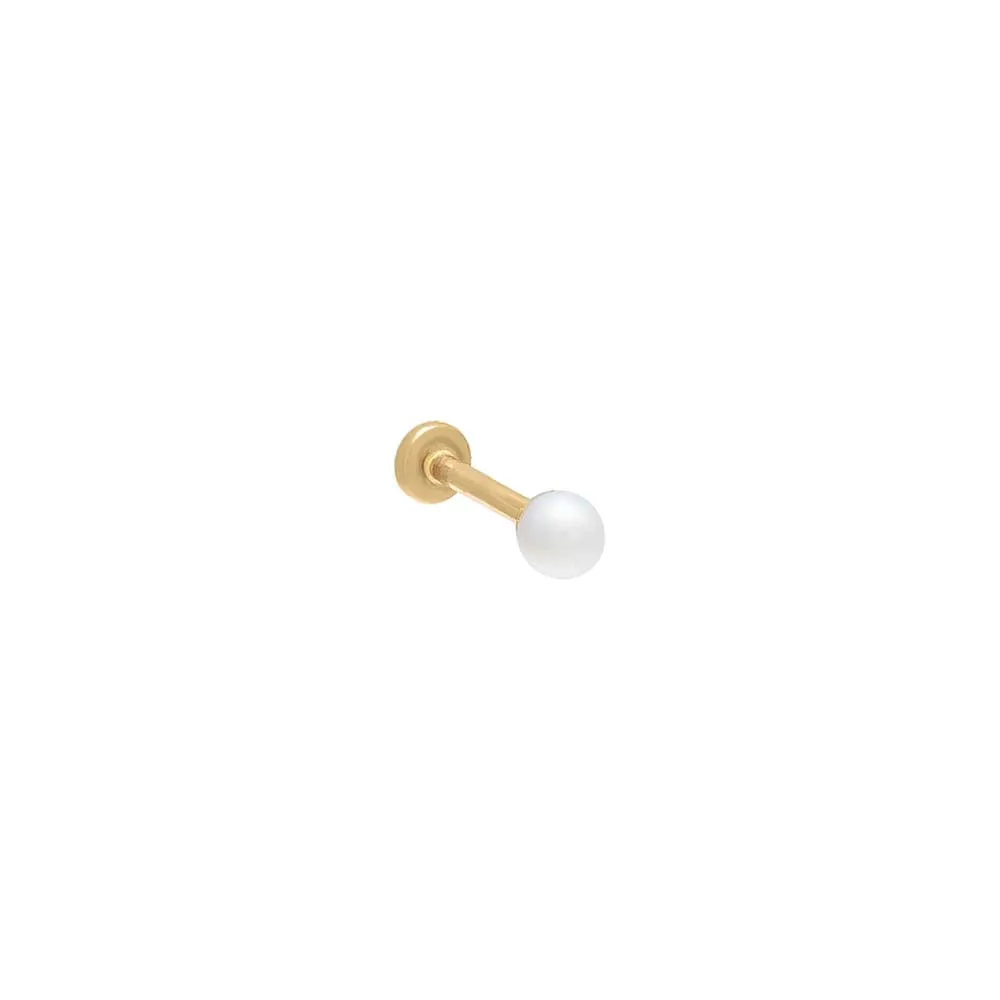 Tiny Pearl Threaded Stud Earring 14K