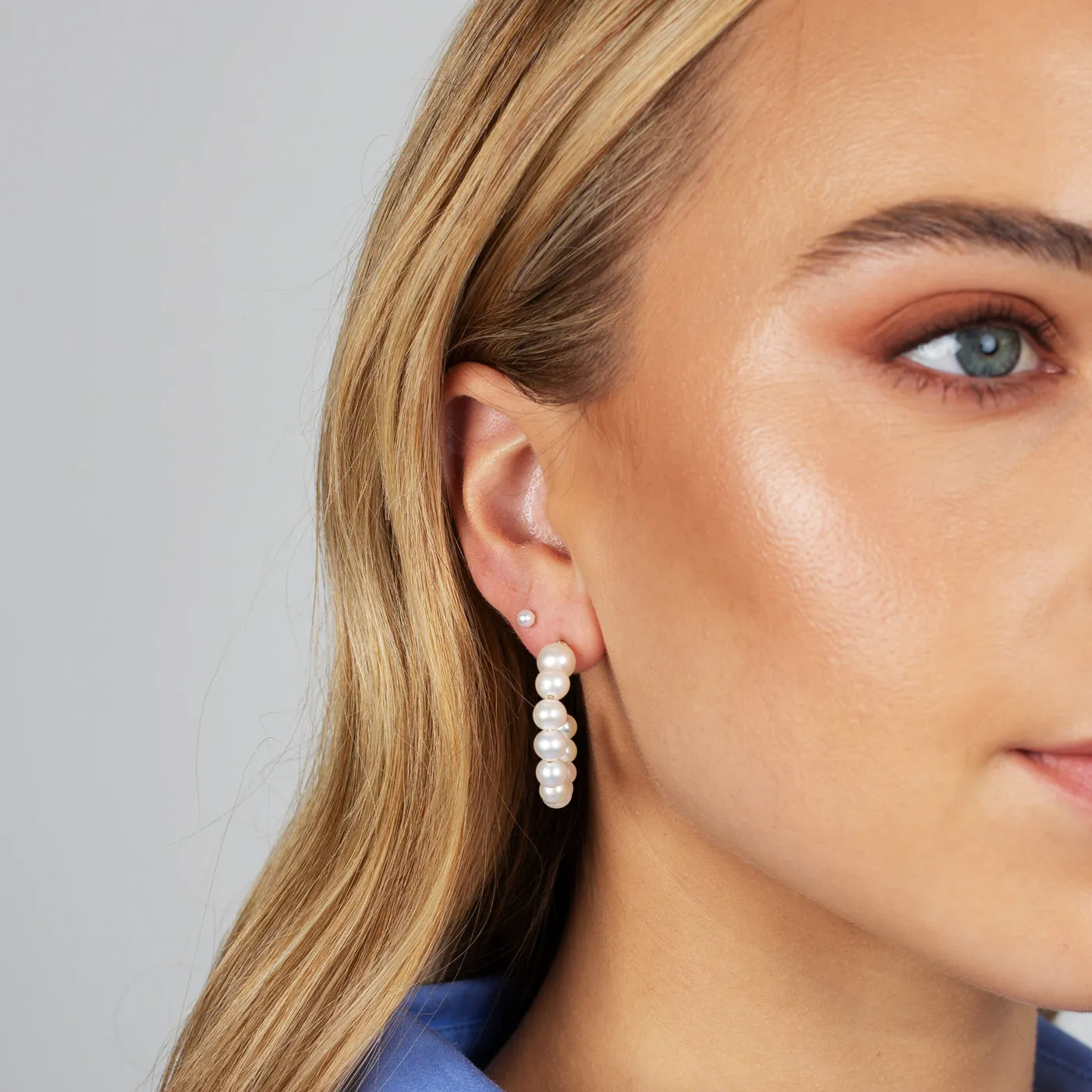 Tiny Pearl Threaded Stud Earring 14K