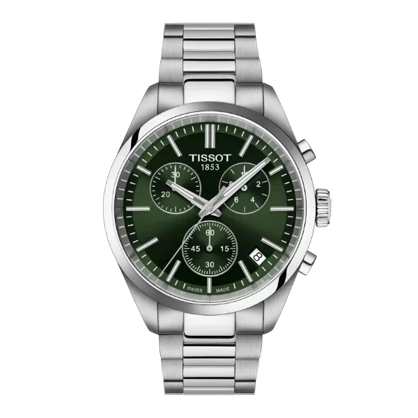 Tissot PR 100 Silver Stainless Steel Green Dial Chronograph Quartz Watch for Gents - T150.417.11.091.00