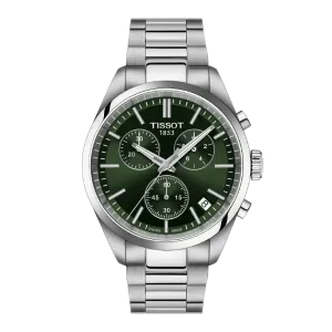 Tissot PR 100 Silver Stainless Steel Green Dial Chronograph Quartz Watch for Gents - T150.417.11.091.00