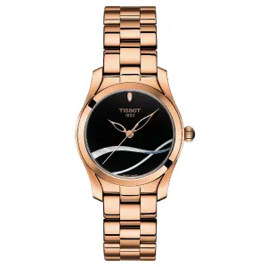 Tissot T-Wave Rose Gold Stainless Steel Black Dial Quartz Watch for Ladies - T112.210.33.051.00