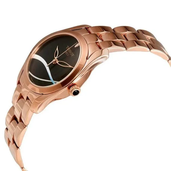 Tissot T-Wave Rose Gold Stainless Steel Black Dial Quartz Watch for Ladies - T112.210.33.051.00
