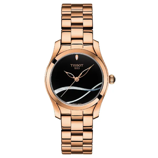 Tissot T-Wave Rose Gold Stainless Steel Black Dial Quartz Watch for Ladies - T112.210.33.051.00