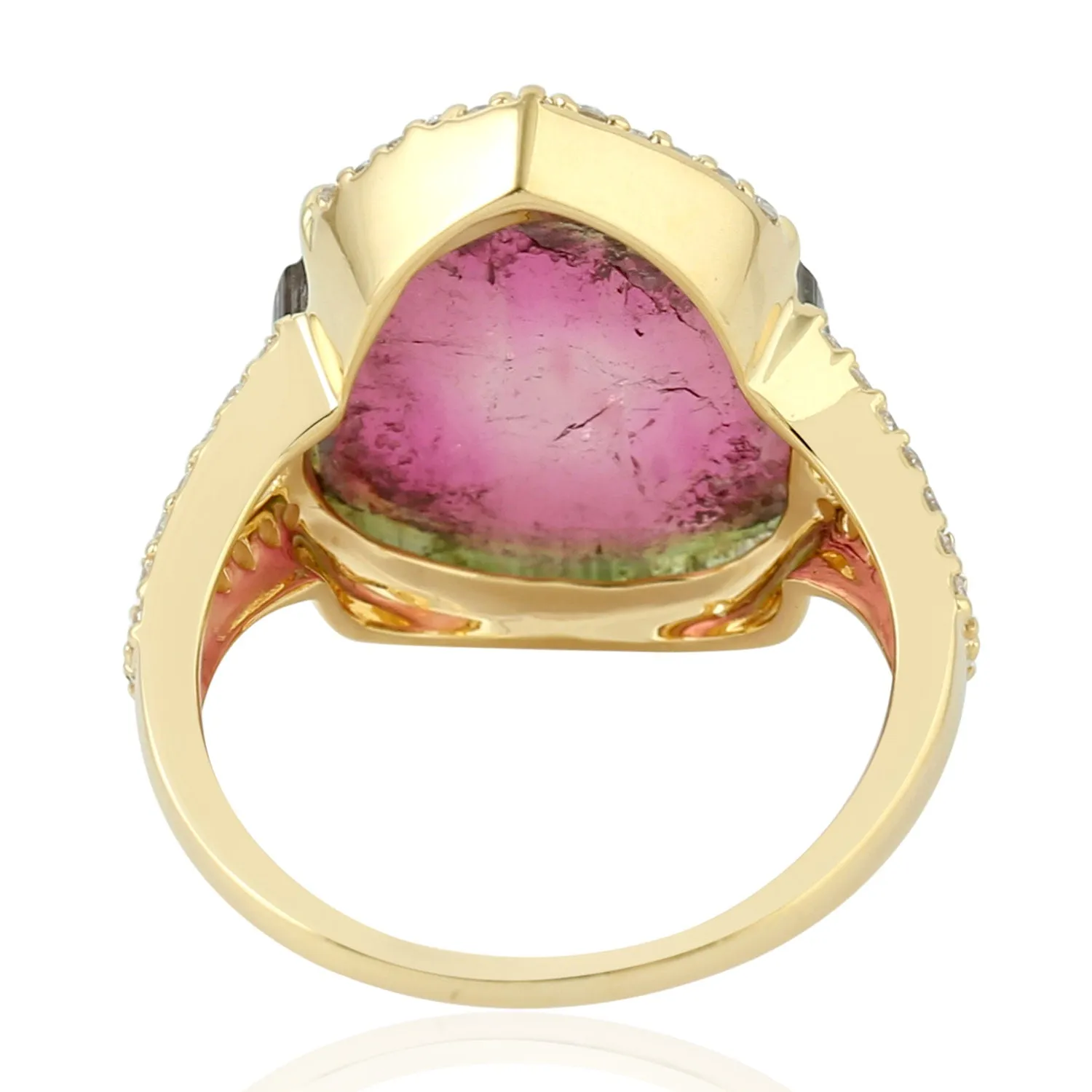 Tourmaline Melon Pave Diamond 18k Yellow Gold Handmade Ring For Women Designer Jewelry