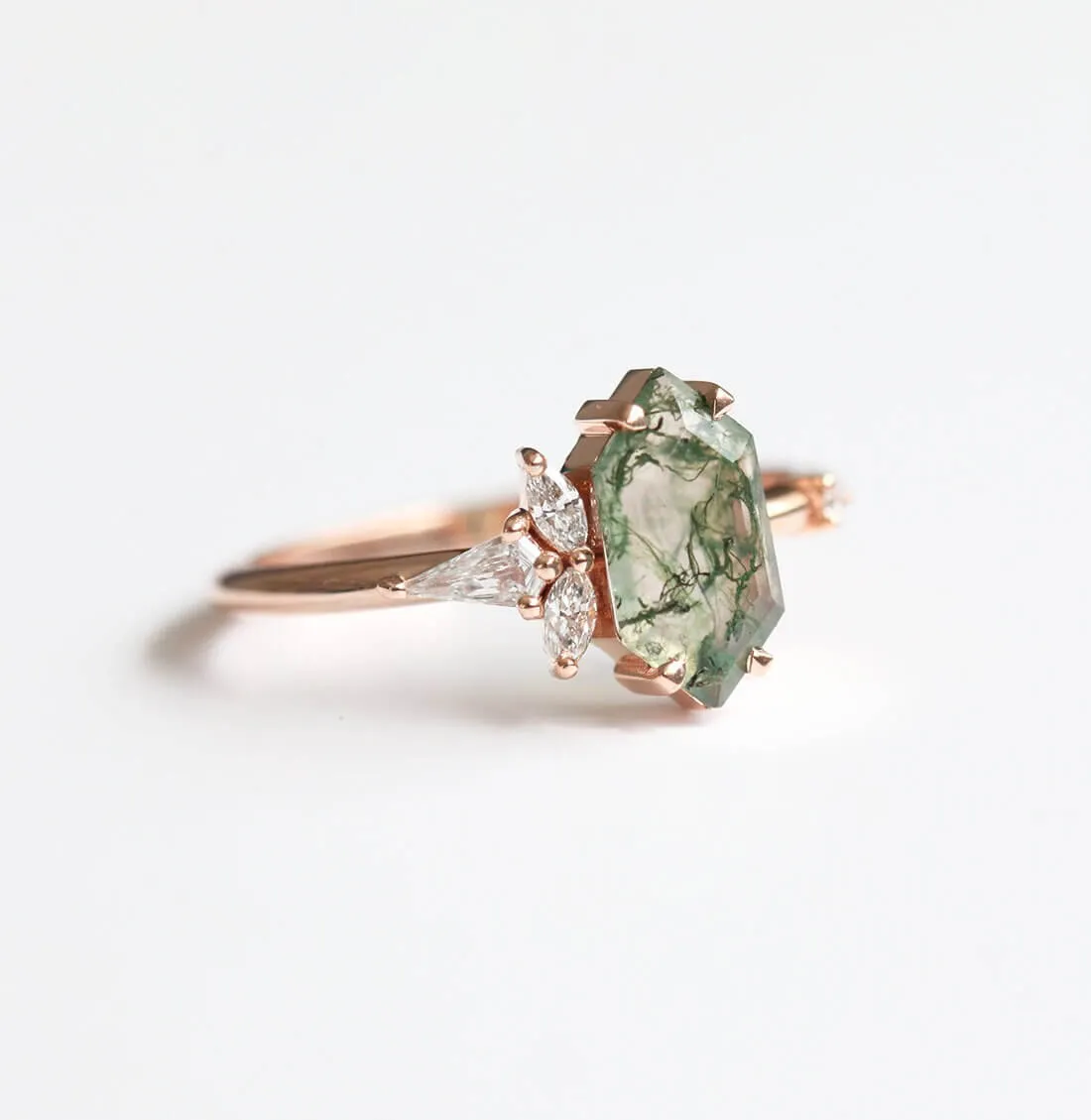 Trendolla 14K Gold Moss Agate And Crown CZ Diamond Ring Set