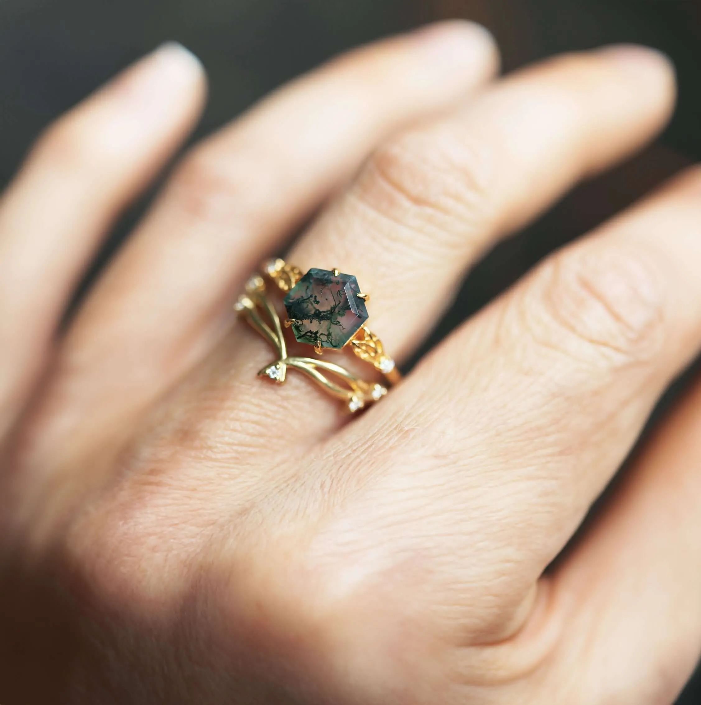 Trendolla 14K Gold Mystical Moss Elegance Ring Set