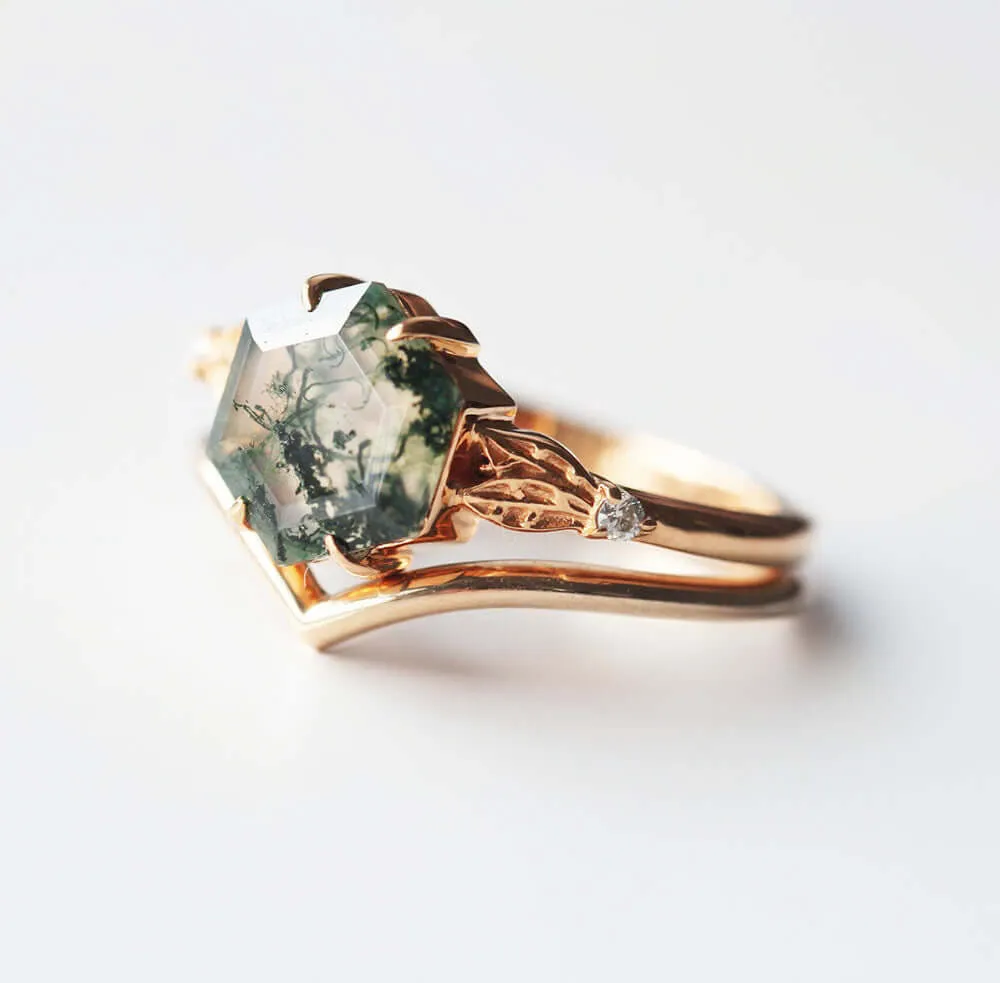 Trendolla 14K Gold Mystical Moss Elegance Ring Set