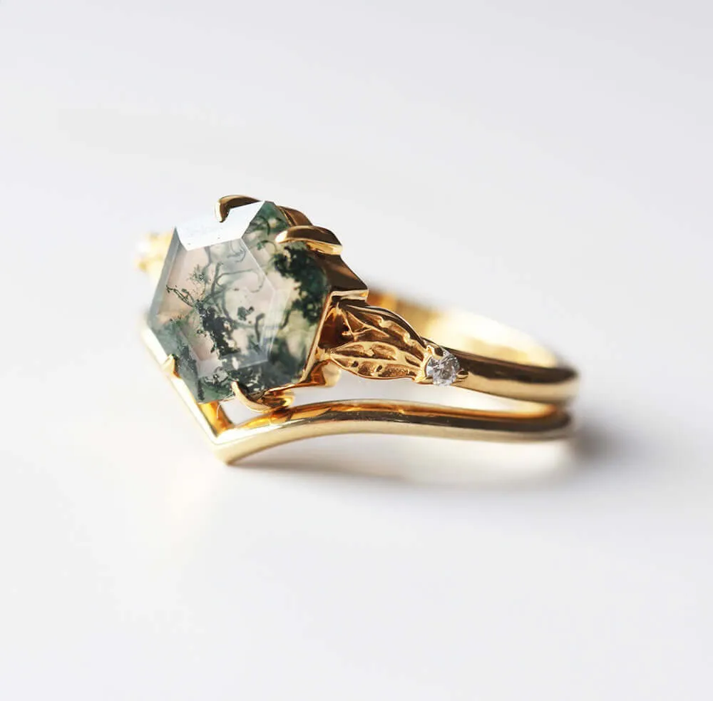Trendolla 14K Gold Mystical Moss Elegance Ring Set