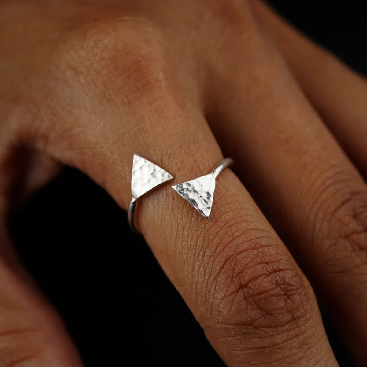 Triangle Shaped Hammered Ring
