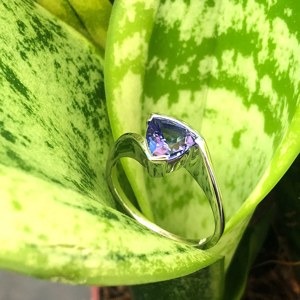 Trilliant Cut Tanzanite with Twisted White Gold Band