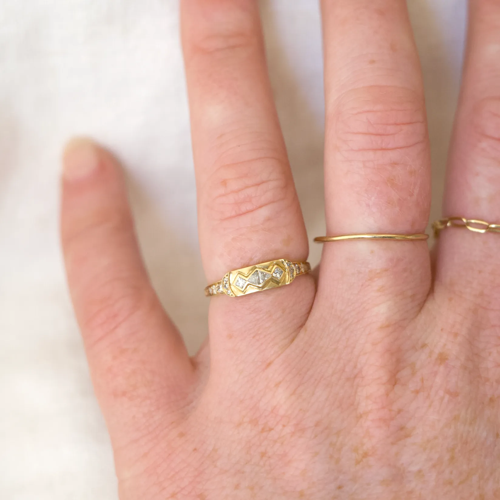 Trillion and Square Diamond Band with Crescent Moons