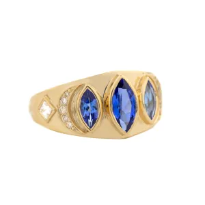 Triple Marquise Tanzanite "Plate" Ring with Diamond Details