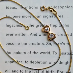 Twin Heart Infinity Necklace in 18K Gold, Unique Off Center Minimal Diamond Necklace
