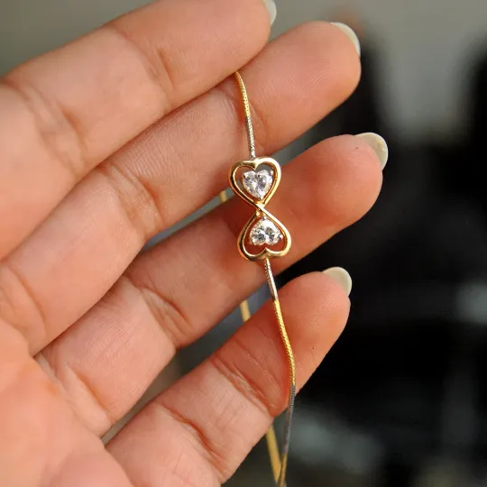 Twin Heart Infinity Necklace in 18K Gold, Unique Off Center Minimal Diamond Necklace