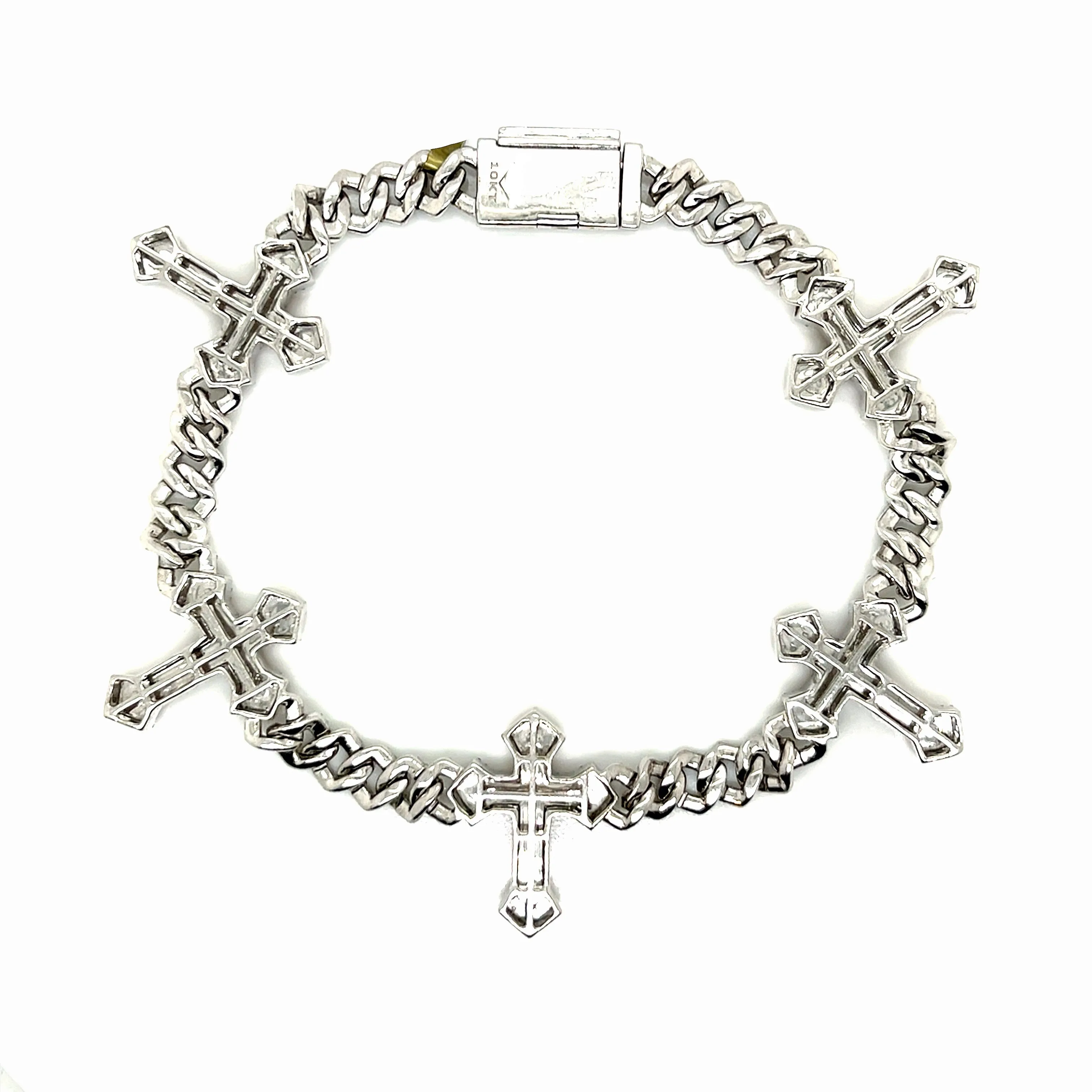 Two Tone 21.2mm 10k Miami Cuban 8" Link Cross Bracelet for any occasion w/ Natural Diamonds SBR34410