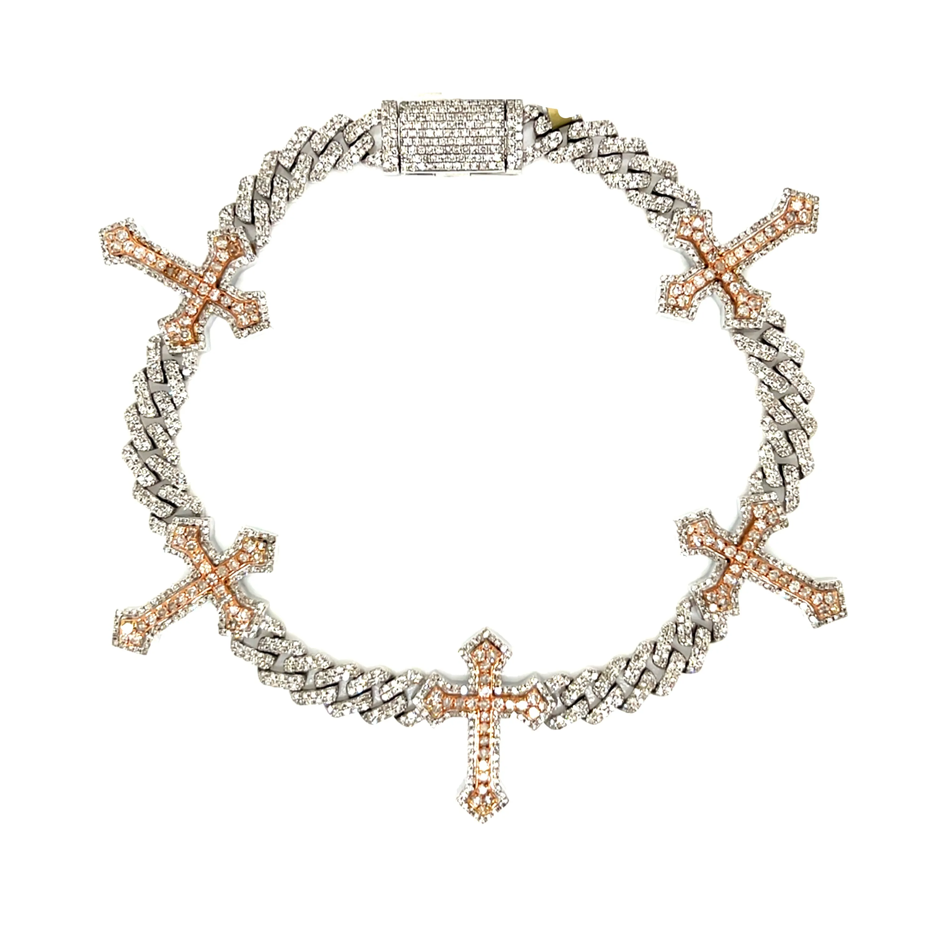 Two Tone 21.2mm 10k Miami Cuban 8" Link Cross Bracelet for any occasion w/ Natural Diamonds SBR34410