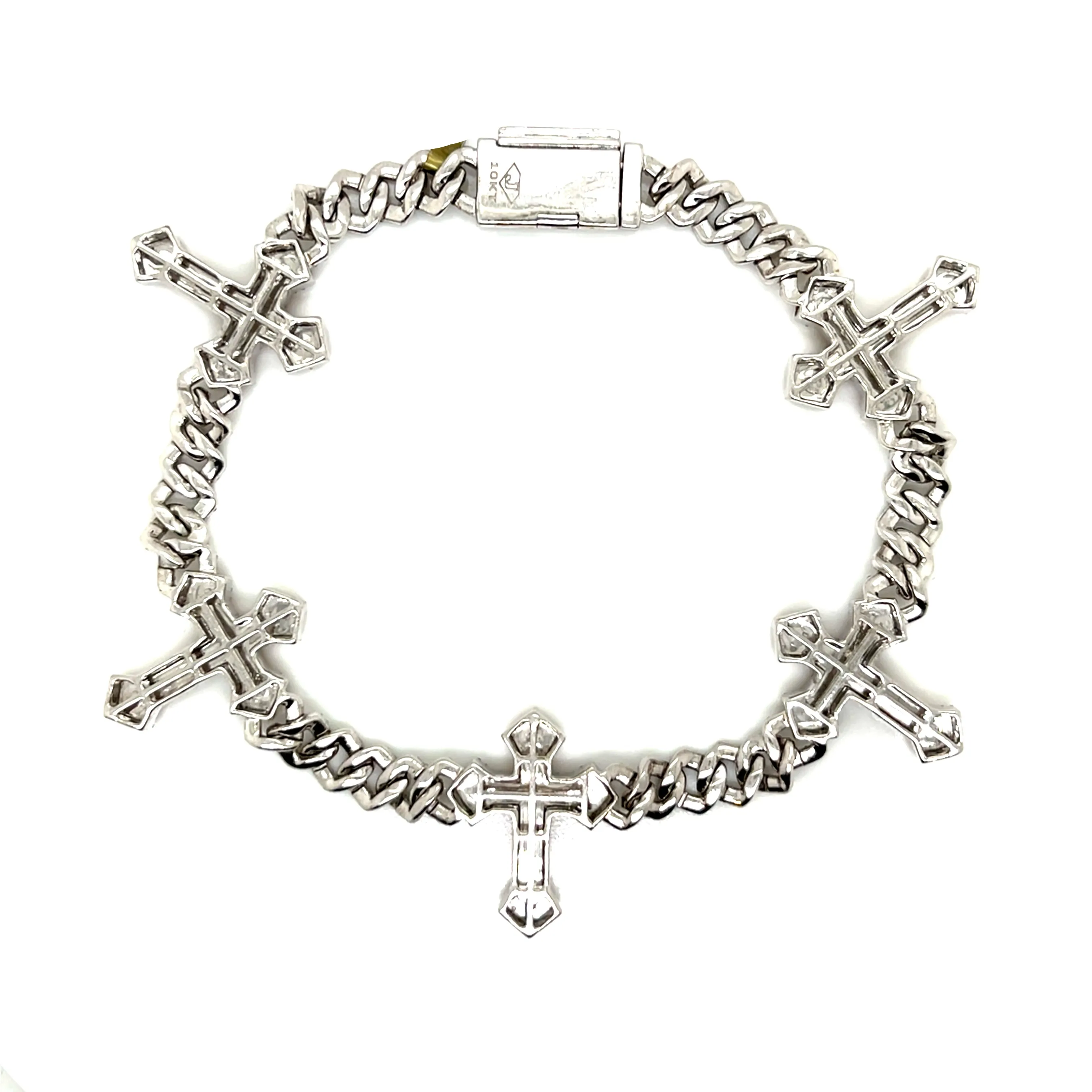 Two Tone 21.2mm 10k Miami Cuban 8" Link Cross Bracelet for any occasion w/ Natural Diamonds SBR34410