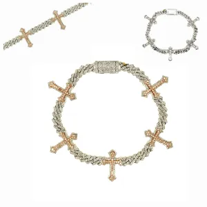 Two Tone 21.2mm 10k Miami Cuban 8" Link Cross Bracelet for any occasion w/ Natural Diamonds SBR34410