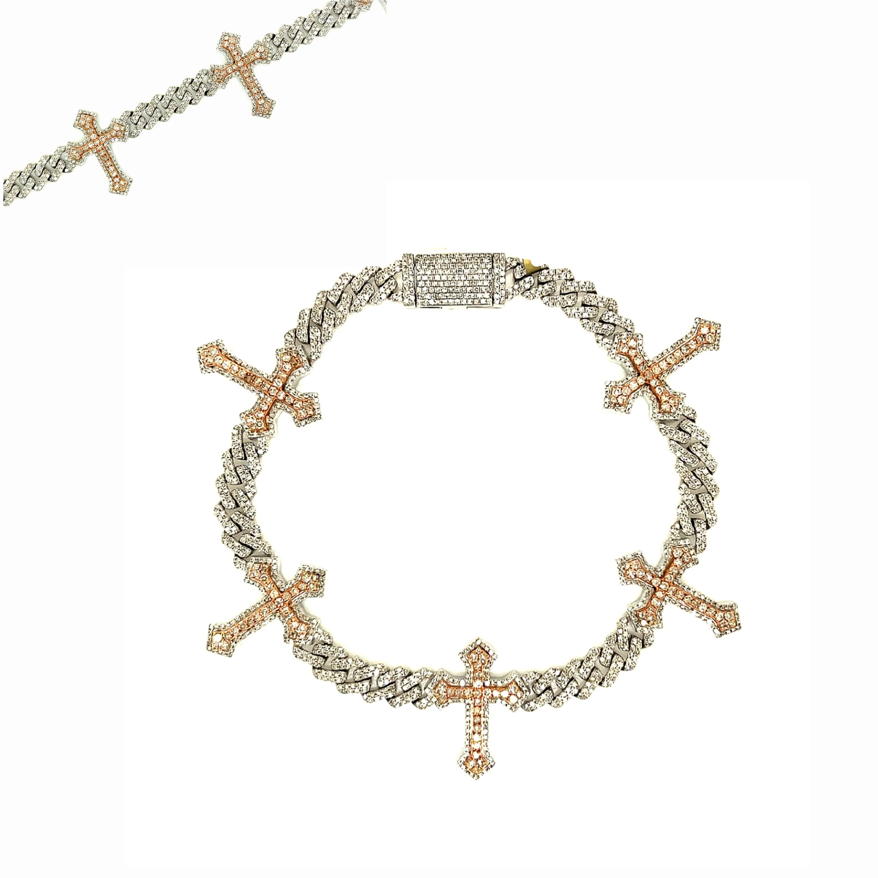 Two Tone 21.2mm 10k Miami Cuban 8" Link Cross Bracelet for any occasion w/ Natural Diamonds SBR34410