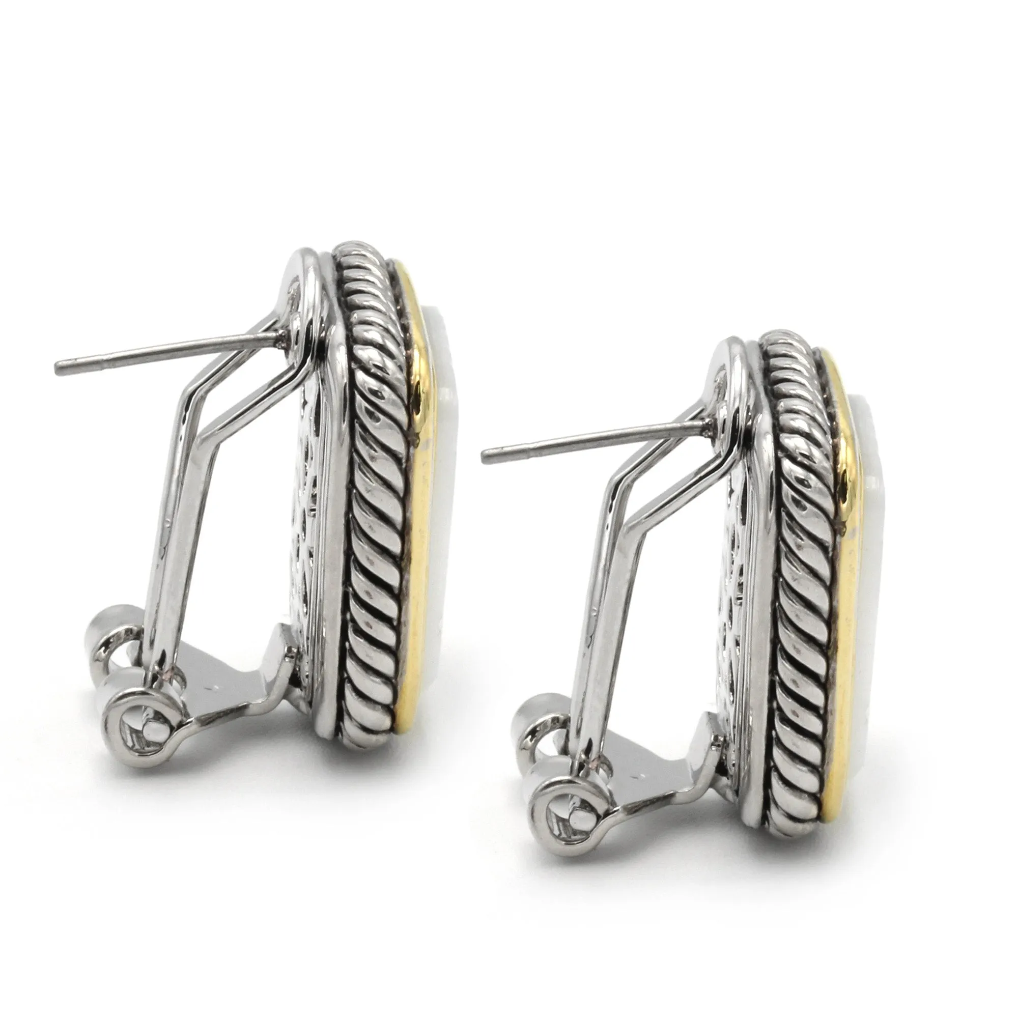 TWO TONE MOTHER OF PEARL ENGRAVED STUD EARRING #12505ER-MOP (FG17)
