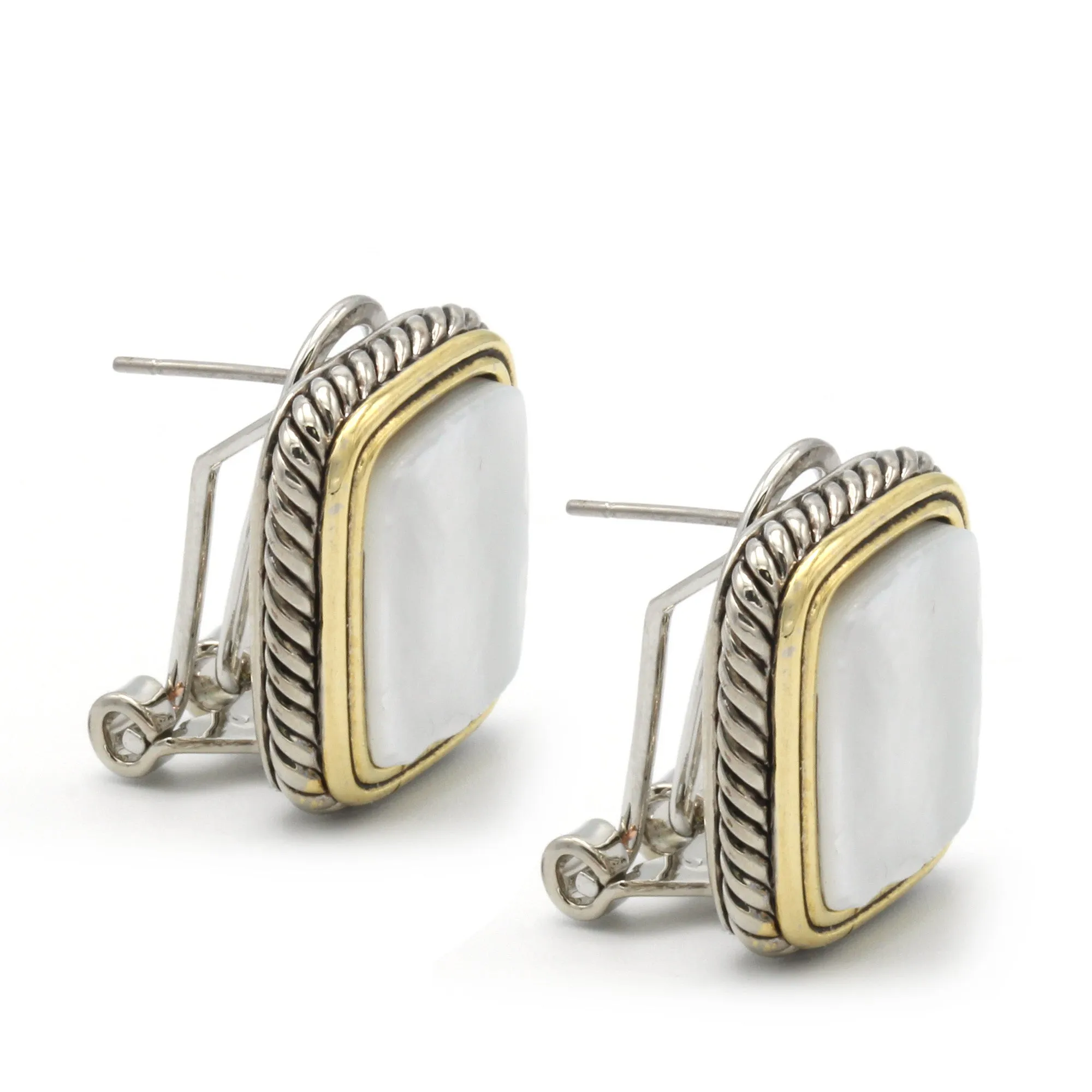 TWO TONE MOTHER OF PEARL ENGRAVED STUD EARRING #12505ER-MOP (FG17)