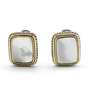TWO TONE MOTHER OF PEARL ENGRAVED STUD EARRING #12505ER-MOP (FG17)
