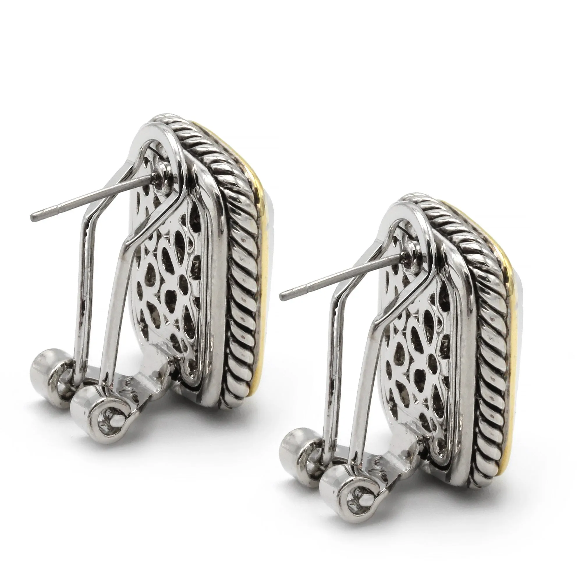 TWO TONE MOTHER OF PEARL ENGRAVED STUD EARRING #12505ER-MOP (FG17)
