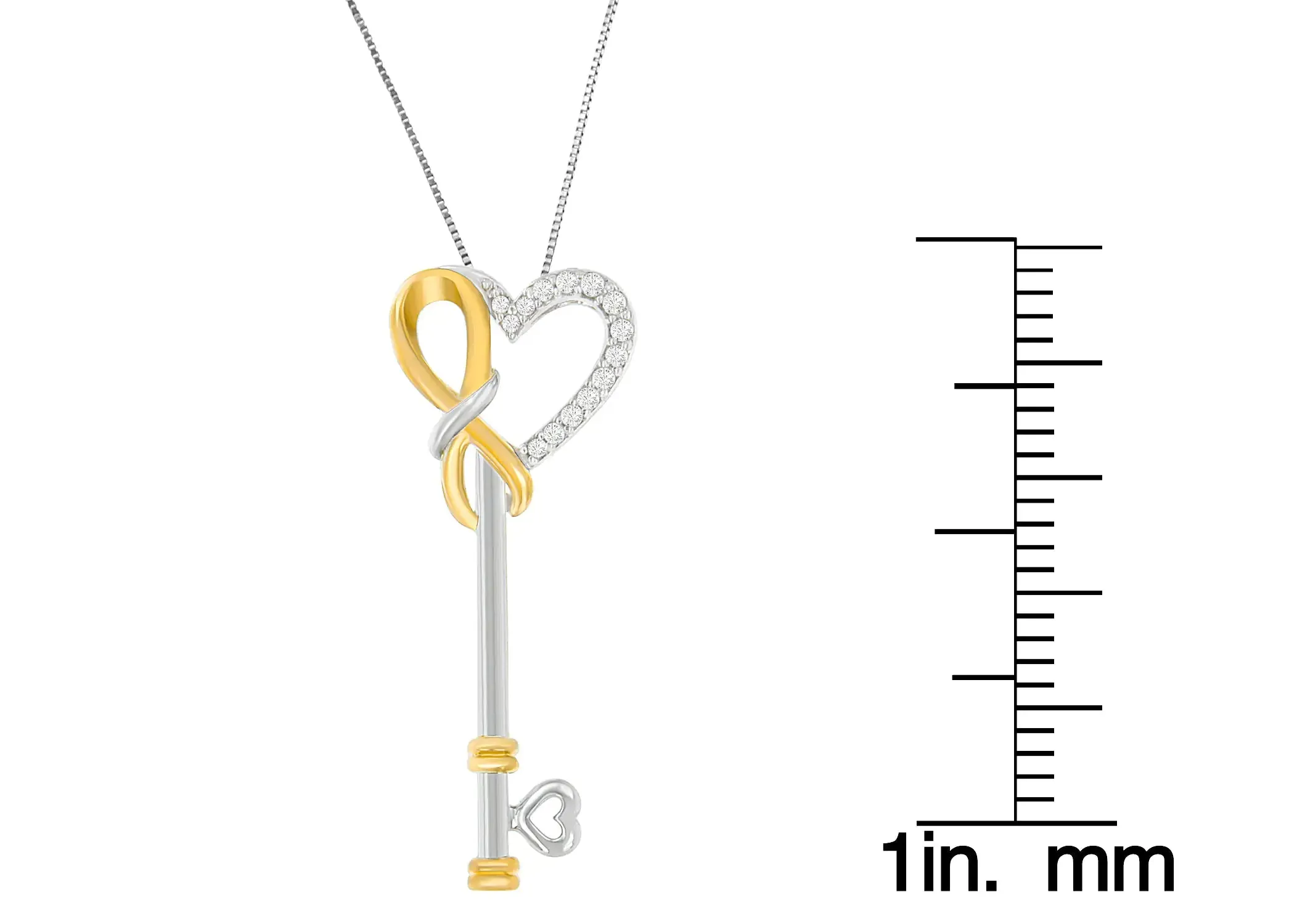 Two-Tone Sterling Silver Diamond Heart Key Pendant Necklace with Yellow-Plated Accent